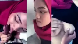 Ukhti Berjilbab Merah Mengalirkan Hasrat Di Bibir